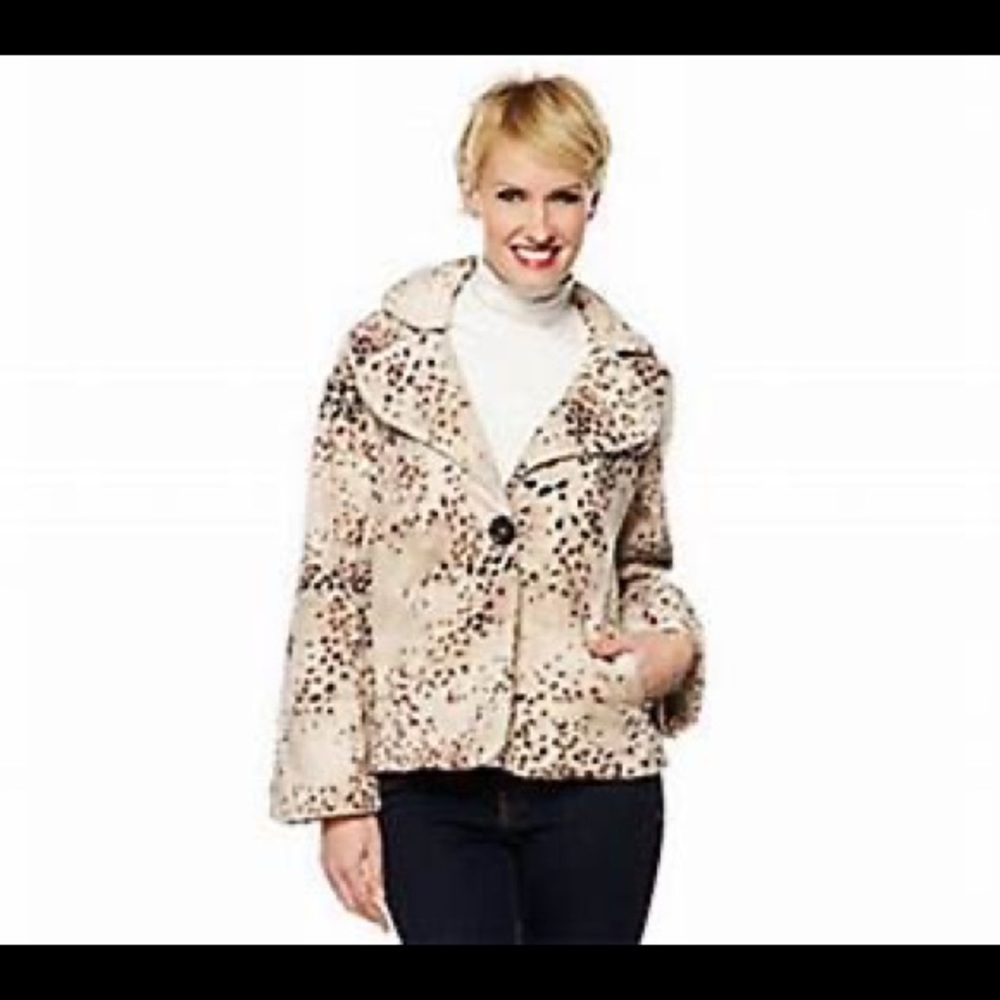 QVC Susan Graver Animal Print Fleece Jacket with Oversized Notch Collar 3X